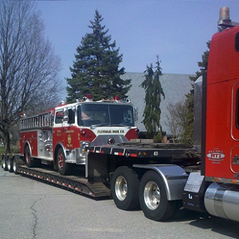 fire truck on trailer 101 truck transport photo