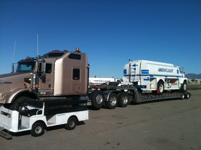 fuel truck on trailer truck transport photo
